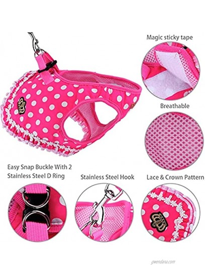 Cute Small Dog Harness Ladies Polka Dots Dog Vest Harness Set with Pink Leash and Bowknot Collar 3 in 1 Girl Style Vest Harness Set for Puppy and Cat
