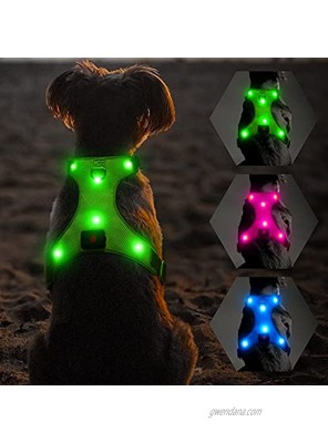 Flashseen LED Dog Harness Lighted Up USB Rechargeable Pet Harness Illuminated Reflective Glowing Dog Vest Adjustable Soft Padded No-Pull Suit for Small Medium Large Dogs Green S