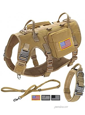 Forestpaw Tactical Dog Vest Harness and Easy Control Training Dog Collar with Bungee Dog Leash Set No Pull Military Dog Harness with Backpack for Medium Large Dogs-Coyote Brown L