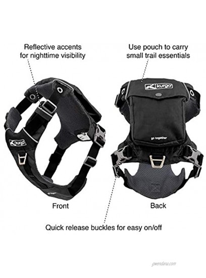 Kurgo Stash n’ Dash Dog Harness Lightweight Vest Harness for Dogs Pet Harness with Pocket Folds into a Pouch for Running Hiking Reflective Black