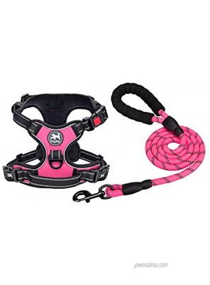 PoyPet Dog Harness and Leash Combo, Escape Proof No Pull Vest Harness Reflective Adjustable Soft Padded Pet Harness with Handle for Small Medium Large DogsPink,M