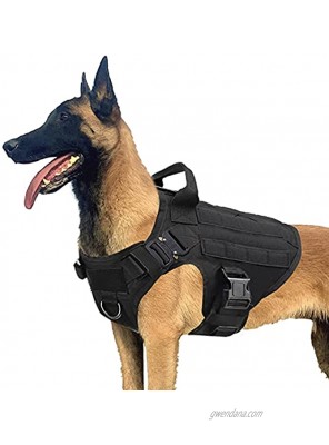 Prupet Tactical Dog Harness Military Style Dogs Vest Adjustable Soft Padded with Metal Buckle Easy Control Handle for Service Training Hiking Black L