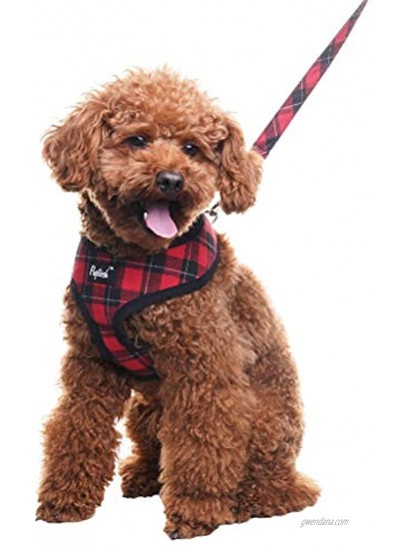 PUPTECK Soft Mesh Dog Harness with Leash Plaid Adjustable Puppy No Pull Harnesses Pet Padded Walking Vest
