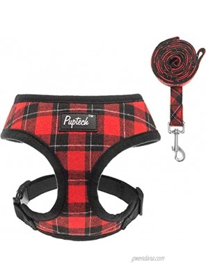 PUPTECK Soft Mesh Dog Harness with Leash Plaid Adjustable Puppy No Pull Harnesses Pet Padded Walking Vest