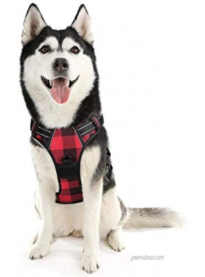 rabbitgoo Dog Harness No Pull Adjustable Dog Walking Chest Harness with 2 Leash Clips Comfort Padded Dog Vest Harness with Easy Handle Reflective Front Body Harness for Medium Breeds Red Plaid M