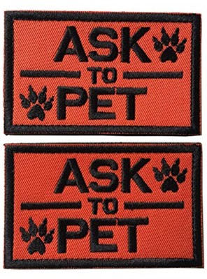 Set of 2 Service Dog Ask to Pet Embroidered Tactical Patch Badge for Dog Pet Tactical K9 Harness Vest Ask to Pet Orange