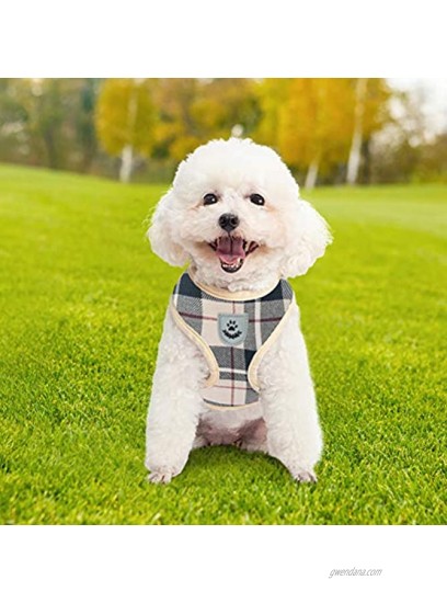 Small Plaid Dog Harness and Leash Soft Puppy Padded Comfort Mesh Vest No Pull Checkered Pet Harnesses for Dogs Puppies Cats