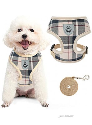 Small Plaid Dog Harness and Leash Soft Puppy Padded Comfort Mesh Vest No Pull Checkered Pet Harnesses for Dogs Puppies Cats
