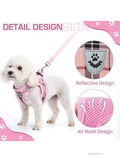 Soft Mesh Plaid Puppy Harness Small Dog Harness and Leash Set Adjustable & Comfortable Padded Reflective Vest for Puppies and Small Breeds Dogs Walking