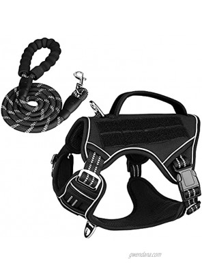 Tactical Dog Harness No Pull KROMEN Dog Training Harness and Leash Set Reflective Dog Vest with Handle Dog Working Harness with Molle Panel for Small Medium Large Dogs Black M