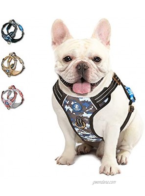 WALKTOFINE Dog Harness No Pull Reflective Adjustable Dog Harnesses with 2 Leash Clips Dog Vest Harness with Easy Control Handle for Small Medium Large Dogs Blue Camo XS