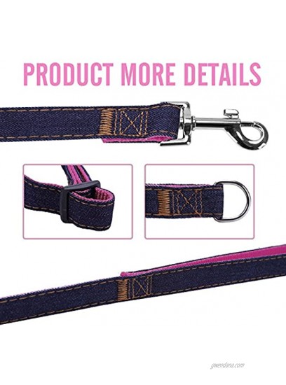 Bark Lover Dog Harness Leash and Collar Matching Sets for Small Puppy Medium Large Dogs Pets Heavy Duty Nylon with Denim Design Perfect Accessories for Walking Training Your Dog