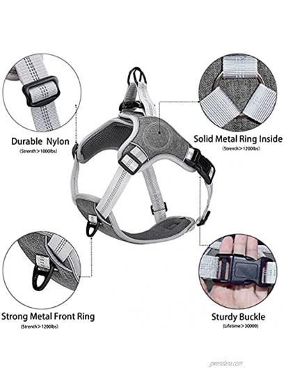Durable Dog Harness for Large Dogs No Pull Soft Padded Easy Walk Harness Fully Adjustable Reflective Easy Control Dog Vest Harness for Small Medium Dogs Grey M