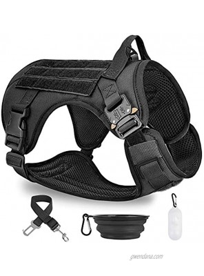 PAWDAY Tactical Dog Harness & No Pulling Front Leash Clip for Large Medium Dogs Adjustable Dog Vest Harness for Training Hunting Walking & with Poop Bags Dispenser Pet Bowl Pet Car Seat Belt Leads