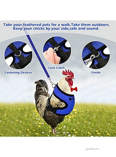 Ranslen 6 Pcs Adjustable Chicken Harness with Leash,Breathable and Comfortable Hen Pet Vest with Mesh,Small Size Duck Goose Rooster Training Walking Harness with 3.6 Feet Matching Belt Colorful